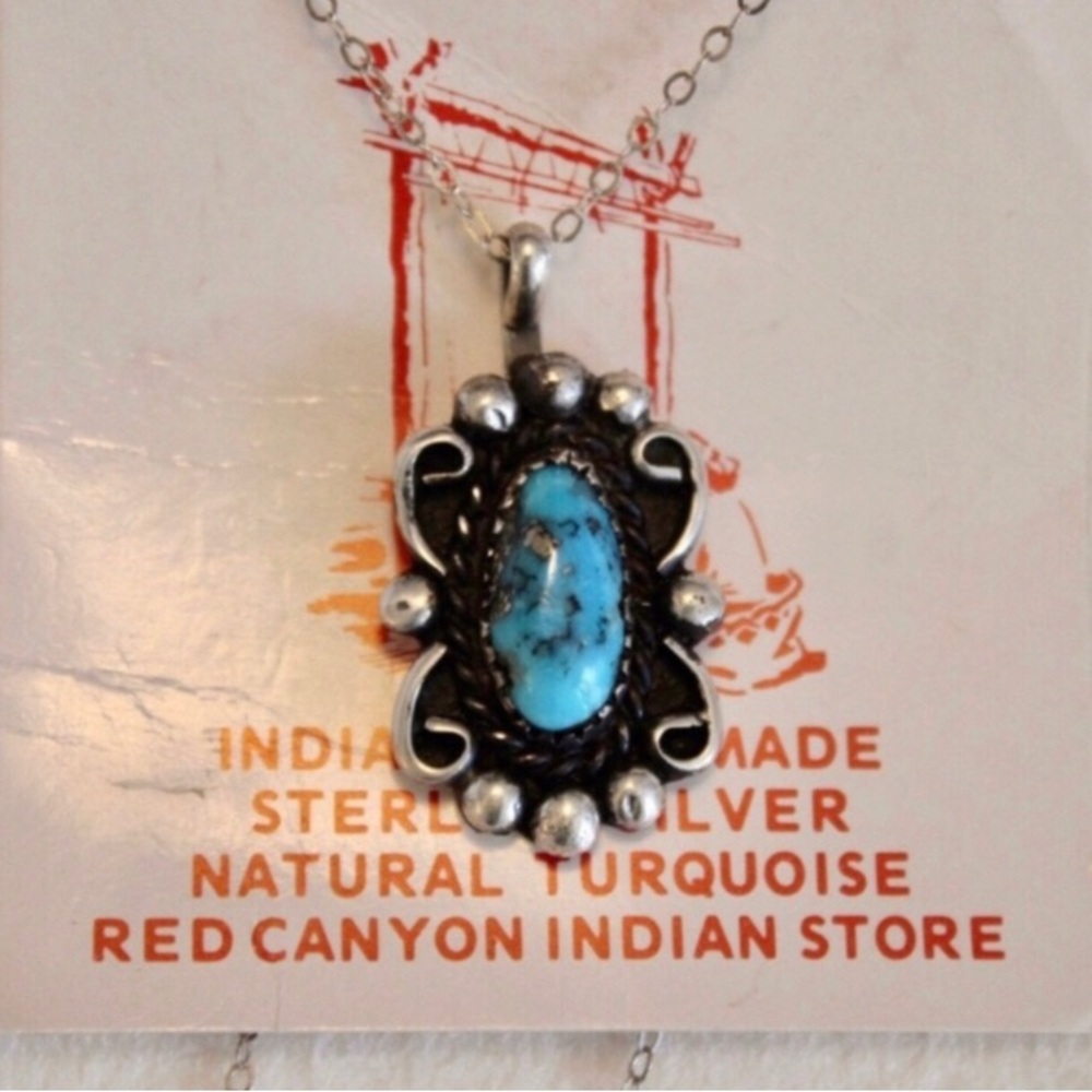 Native American Handmade Sterling Silver Turquoise Necklace